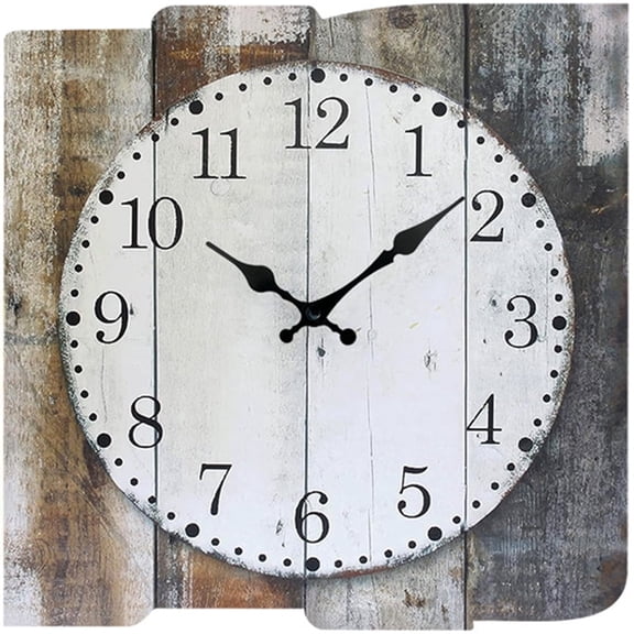 VOCOO 12'' Retro Wooden Wall Clock, Square Farmhouse Analog Wall Clock Battery Operated, Silent Non-Ticking ,Home Decorations (with Hook)
