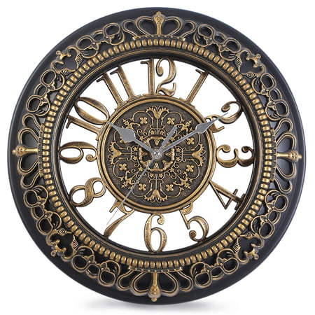 VOCOO 12 Inch Retro Wall Clock, Vintage Decorative,Silent Non-Ticking Clock with Antique Bronze Ornate Frame and Clear Glass Dial, Perfect for Living Room, Kitchen, Bedroom, Office - Gold