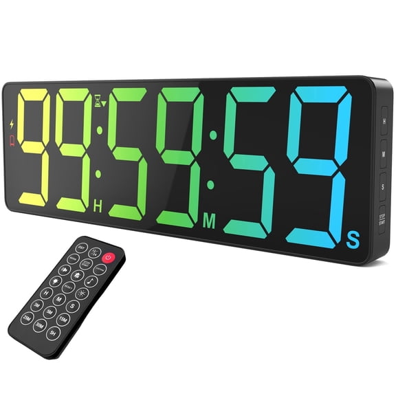VOCOO 15.7" Giant Display Digital Remote Timer Clock, 99H Countdown/Up with 18 Colors 3 Brightness, 6 Alarm Tones 4 Volume Levels, 30ft+ Long Range Remote, DST, for Classroom Gym Kitchen Office