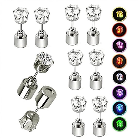 VOCOO 5 Pairs LED Light up Earrings, LED Studs Earrings Party Flashing Blinking Stainless Steel Earring, Color Changing Glow Stud Earrings Christmas Gifts for Women Men Girlfriend Boyfriend