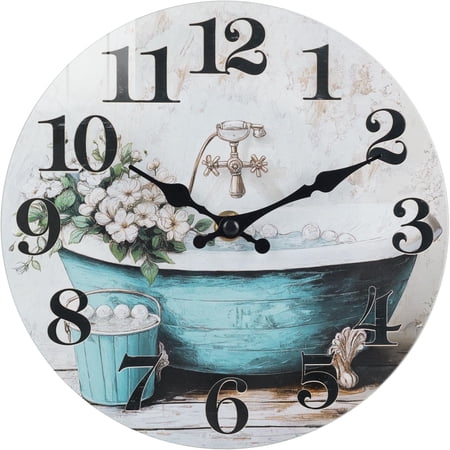 VOCOO Silent Non Ticking Bathroom Wall Clock,Rustic Style Wood Shower Clock Wall Clock for Bathroom Decor (8 Inch,Blue)
