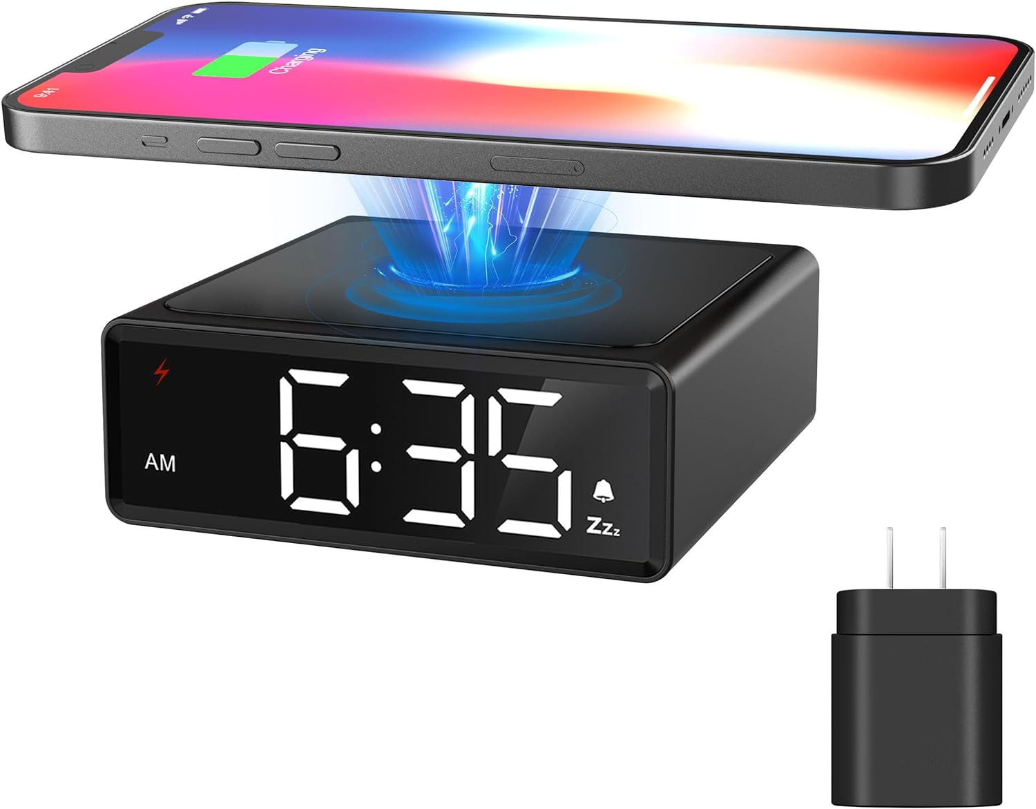 VOCOO Alarm Clock Wireless Charging, Clear LED Metal Wireless Charger Clock for Bedside Bedroom