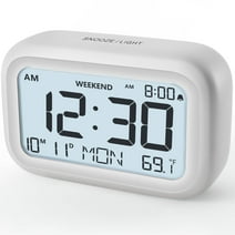 VOCOO Alarm Clock for Bedroom, Battery Operated Mini Desktop 3.5'' LCD Clocks with Backlight Snooze Indoor Temperature Home White(Battery Included)