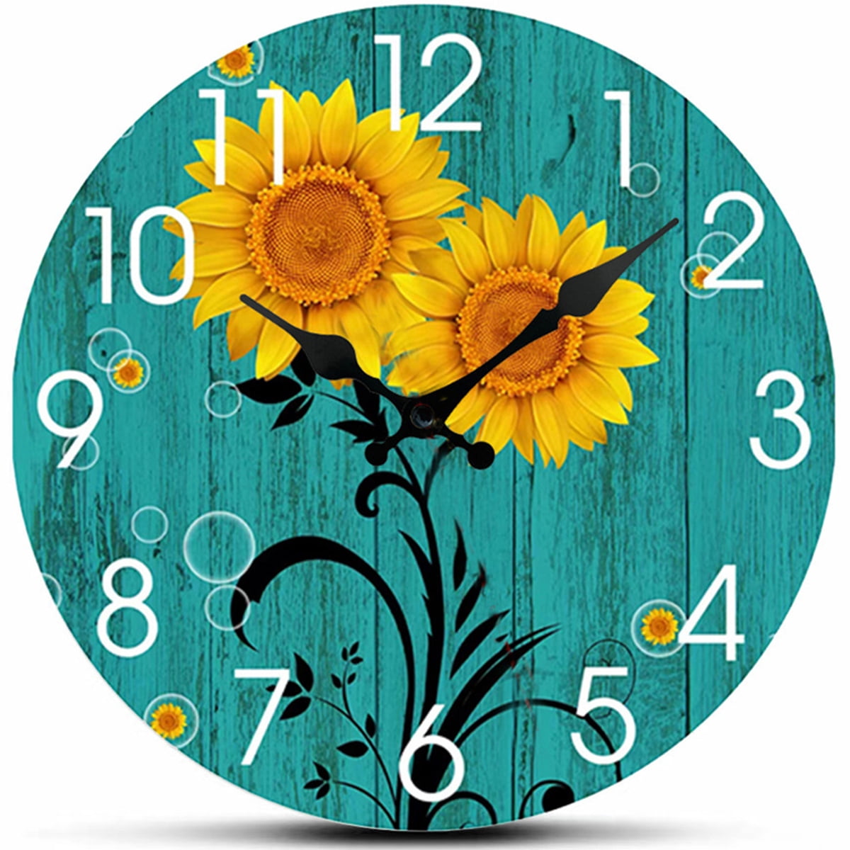 VOCOO Beautiful Flowers Vintage Wood Round Wall Clock, 10 Inch Battery