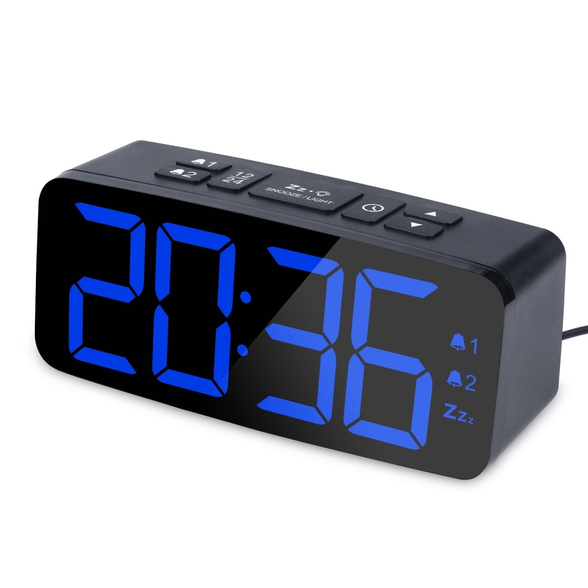 VOCOO Blue LED Digital Desktop Alarm Clock 6.3" Large Display for