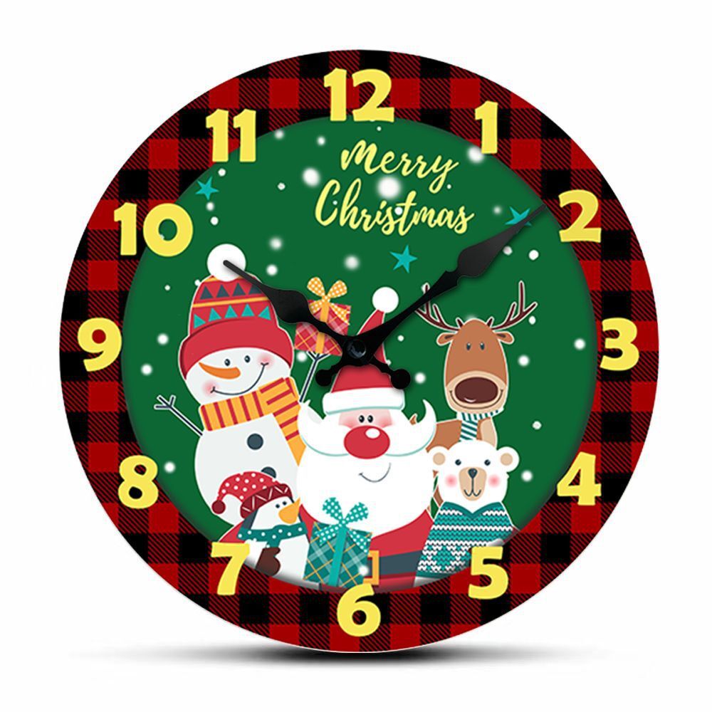 VOCOO Christmas Wall Clock Silent NonTicking, Merry Christmas Red Grid