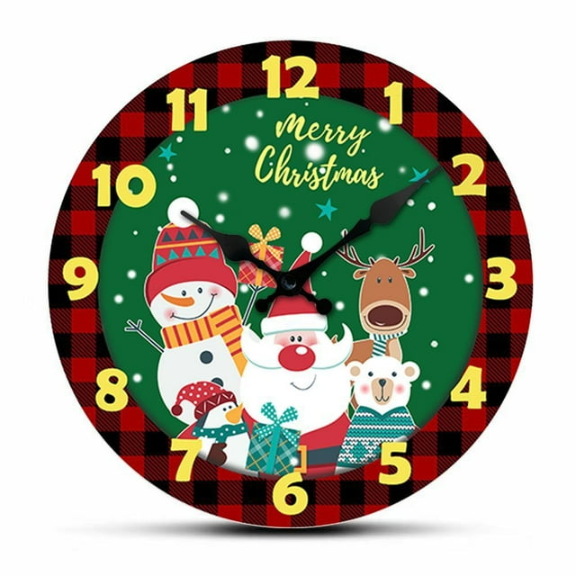 VOCOO Christmas Wall Clock Silent NonTicking, Merry Christmas Red Grid