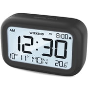 VOCOO Small Digital Alarm Clock with Date & Temp and LCD Display , Battery Operated - Black