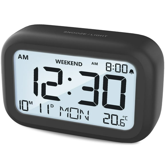 VOCOO Digital Alarm Clock, Battery Operated 3.5'' LED Display with Date & Temp, Black (Battery Included)