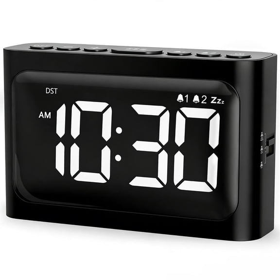 VOCOO Digital Alarm Clock with DST Function, Dual Alarms, Snooze , Full Dimmer, 3-Level Volume, 12/24Hr Time Display for Home Bedroom Decr