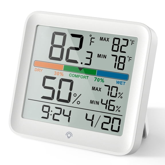 VOCOO Digital Indoor Thermometer Hygrometer, Accurate with Calibration, Backlight, Air Comfort Indicator, 24H Max Min Records, Time, Date