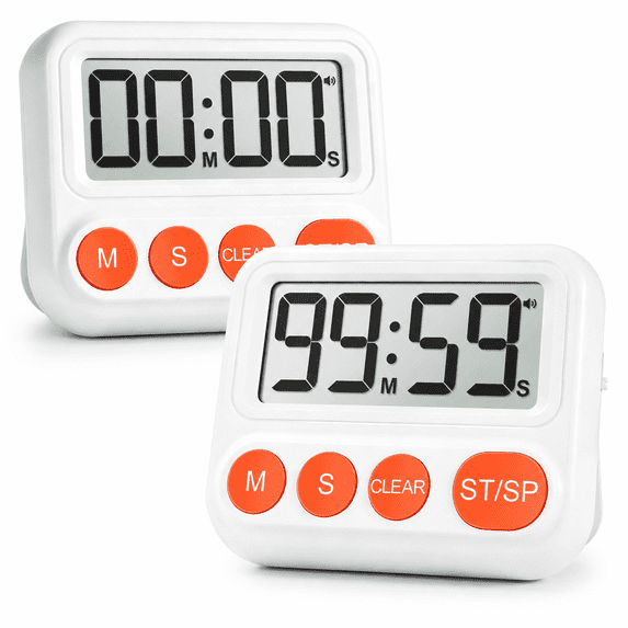 VOCOO Digital Kitchen Timer 2-Pack, Magnetic Count Up/Down Timer with Large LCD Display, Loud Alarm, Foldable Stand, Hanging Hole