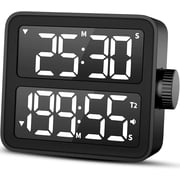 VOCOO Dual Channels Digital Timer, Magnetic Countdown Count up Timer with Adjustable Alarm Volume, LED Display for Cooking Classroom Fitness Study, Black