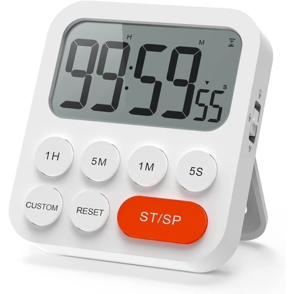 VOCOO 3-in-1 Digital Kitchen Timer Clock, Magnetic Countdown Countup Timer with Large LCD Display,Foldable Stand Clock Mode for Cooking, Studying, Fitness - White