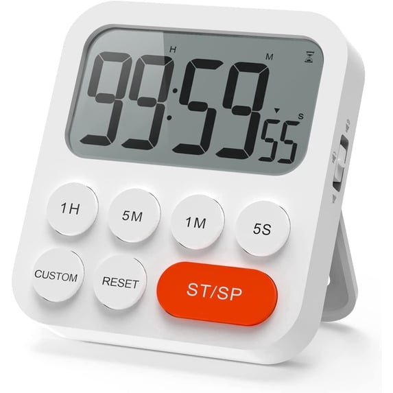 VOCOO 3-in-1 Digital Kitchen Timer Clock, Magnetic Countdown Countup Timer with Large LCD Display,Foldable Stand Clock Mode for Cooking, Studying, Fitness - White