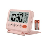 VOCOO Digital Alarm Clock, LCD Display, Date, Temp, Snooze, Backlight, 12/24H, Battery Included, Pink