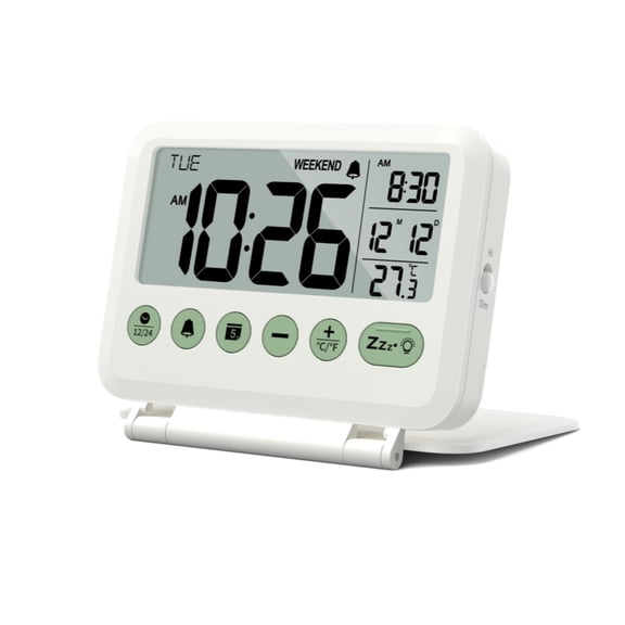 VOCOO Digital Travel Alarm Clock with LCD Display, Date, Temperature, Snooze, Backlight, 12/24H, Battery Not Included