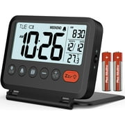 VOCOO Digital Travel Alarm Clock with LCD Display, Battery Operated, Folding Desk Clock - Black
