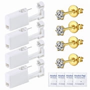 VOCOO Disposable Ear Piercing Kit, 4PCS Self Ear Piercing Kit with Ear Studs for Ears, Nose and Lips, Low Pain Safety Ear Piercer Tool Set for Women Men, Generation Sterile,Gold 5mm