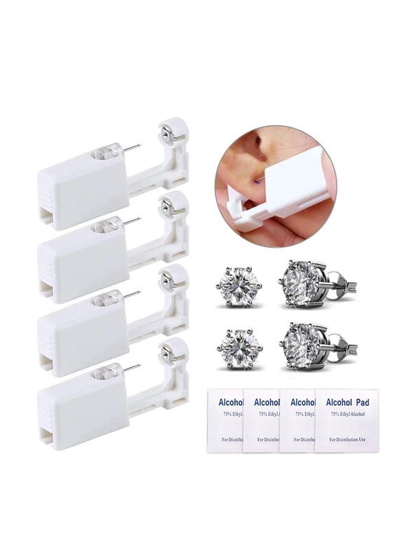 Disposable Ear Piercing Kit with Studs for Ears, Nose, and Lips, Set of 4, White
