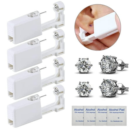 VOCOO Disposable Ear Piercing Kit, SET of 4 Self Ear Piercing Kit with Ear Studs for Ears, Nose and Lips White