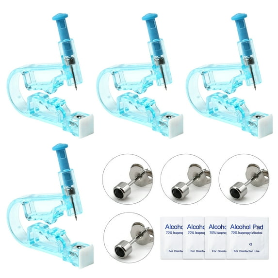 VOCOO Disposable Ear Piercing Kit, Set of 4 Self Ear Piercing Kit with Ear Studs for Ears, Nose and Lips Blue