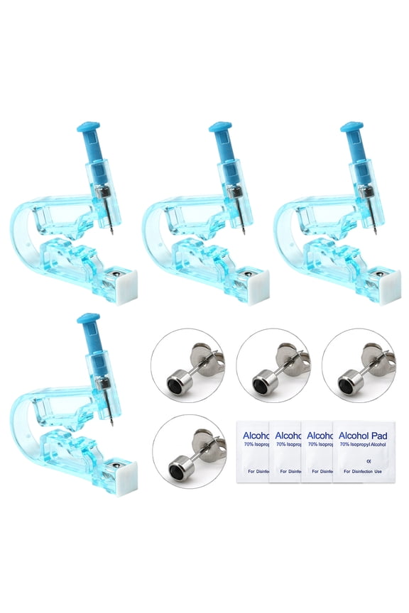 Disposable Ear Piercing Kit, Set of 4 Self Ear Piercing Kit with Ear Studs for Ears, Nose and Lips Blue