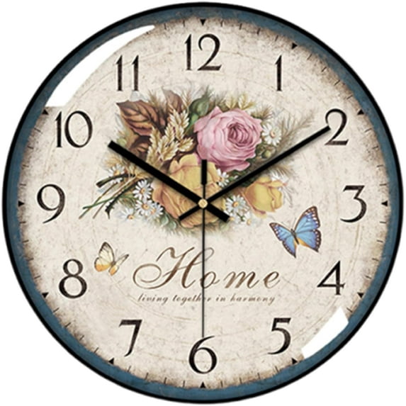 VOCOO Home Butterfly Print Wall Clock Glass Silent Classic Clock, 12 Inch Large Round Quartz Clock Battery Operated Non Ticking Easy to Read for Bedroom Living Room Kitchen Home Office
