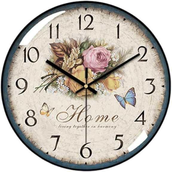 VOCOO Home Butterfly Print Wall Clock Glass Silent Classic Clock, 12 Inch Large Round Quartz Clock Battery Operated Non Ticking Easy to Read for Bedroom Living Room Kitchen Home Office