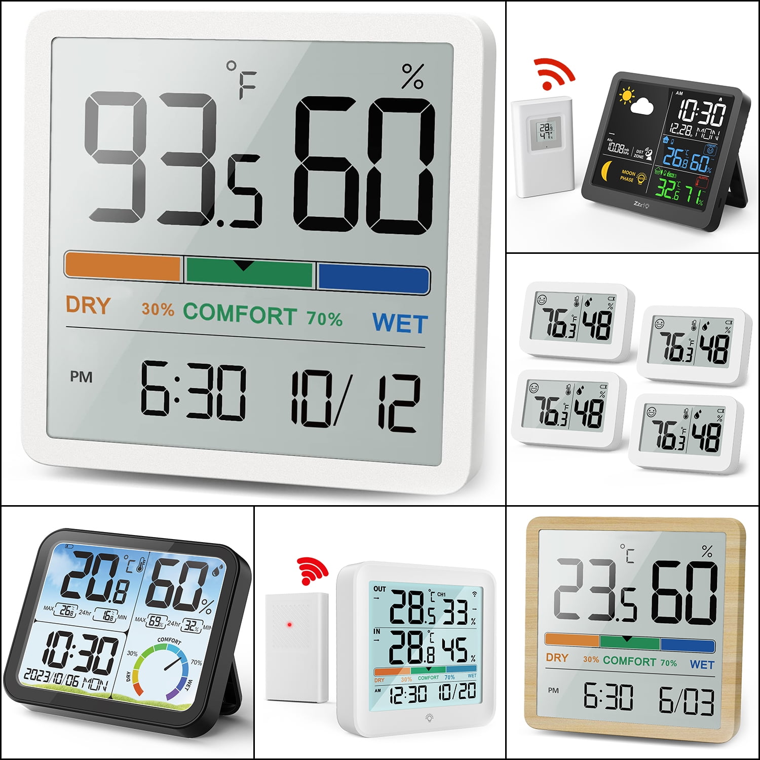 VOCOO thermometre interieur exterieur sans Fil hygromètre numérique LCD de  Température l'humidité vec 1 capteurs, Mémoire de Min/Max, ℃/℉,indicateur  de confort de l'air,Rétroéclairage : : Cuisine et Maison
