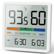 VOCOO Hygrometer Indoor Thermometer, Desktop Digital Thermometer with Temperature and Humidity Monitor, Accurate Humidity Gauge Room Thermometer with Clock (White)