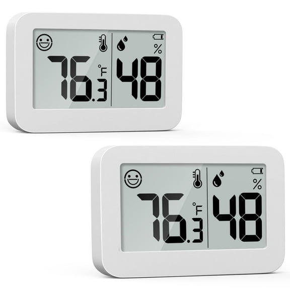 VOCOO Indoor Digital Hygrometer Thermometer, Mini Temperature Humidity Room Monitor Tabletop/Wall-mountable/Magnet-mountable White 2Packs