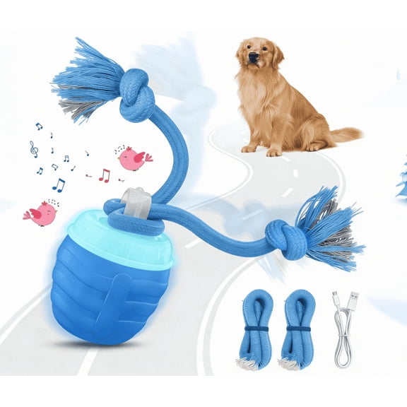 Interactive Motorized Dog Toy Ball with Rope, Bluetooth Enabled,Built-in Bird Sounds & Music playback,3 Modes, Automatic Moving Pet Toy