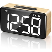 VOCOO LED Desktop Digital Alarm Clock, Snooze, 12/24H, 5 Levels Brightness+Off, Power-Off Memory, Wooden