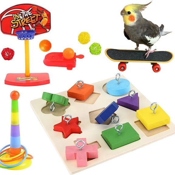VOCOO Parrot Training Toys Set, Interactive Bird Enrichment Toys with Wooden Puzzle, Basketball Hoop ,Mental Stimulation & Physical Exercise Bird Cage Accessories