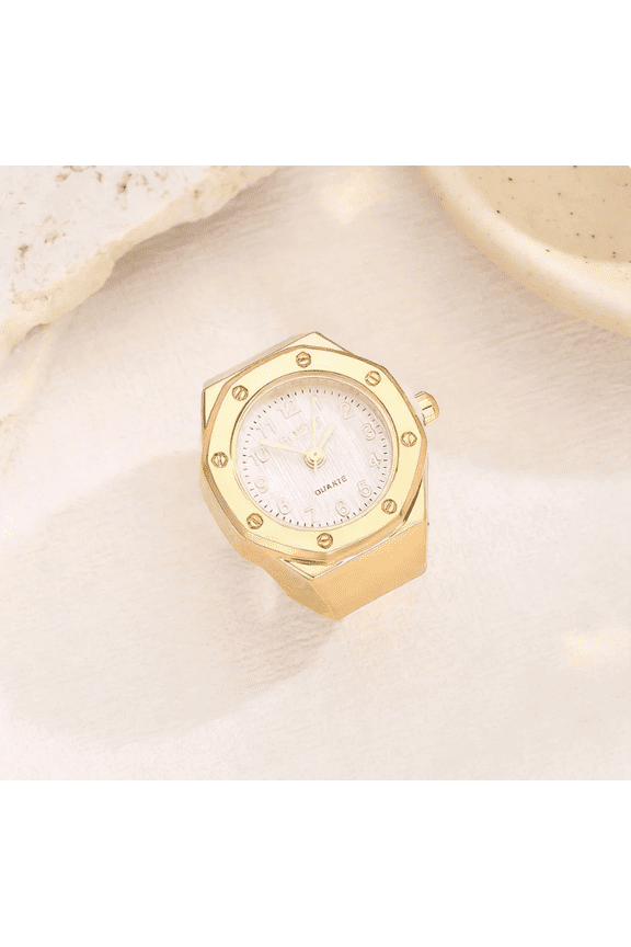 Pink Gold Ring Watch,Adjustable Elastic Band Finger Watch Quartz Movement