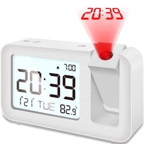 VOCOO Projection Alarm Clock with LCD Display, Ceiling & Wall, Temperature, 12/24h Time Format, White