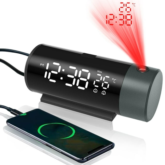 VOCOO Projection Alarm Clock with USB Charger Ports, LED Digital Dual