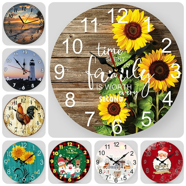VOCOO Retro Wall Clock, 10'' Sunset Round Quartz Clocks for Home ...