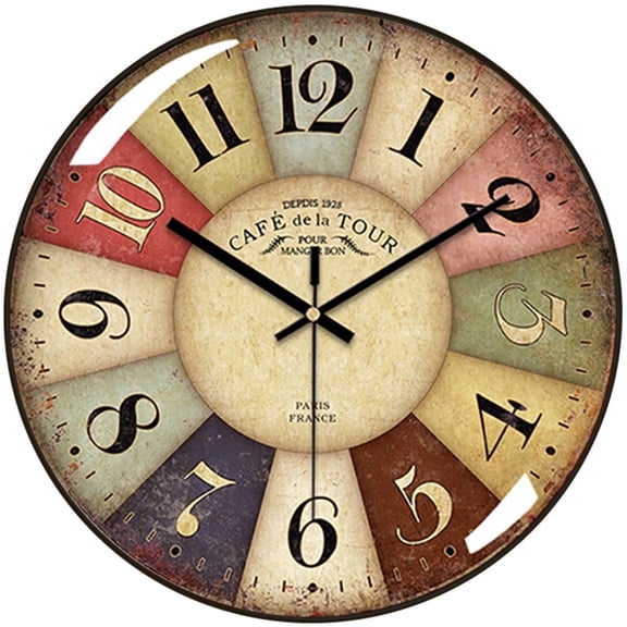 VOCOO 12-Inch Silent Quartz Wall Clock, Retro Colorful Decorative Wall Clock with Tempered Glass Cover,Non-Ticking, Battery Operated, Easy-to-Read Ideal Decor for Home, Office, Kitchen
