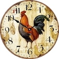 thumbnail image 1 of VOCOO Rooster Wall Clocks, 10-inch Round Wooden Silent Non Ticking Vintage Rustic Farmhouse Clock for Kitchen Home Office Decor(Battery Operated), 1 of 9