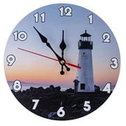 VOCOO 10 Inch Coastal Lighthouse Wall Clocks - Silent Non Ticking Battery Operated Quartz Analog Round Wooden Clock, Perfect for Home Decor