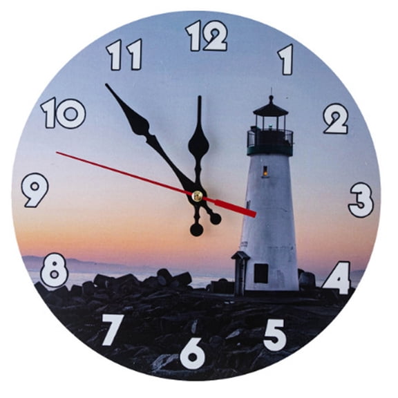 VOCOO 10-Inch Coastal Lighthouse Silent Wall Clock, Battery Operated Art Decoration for Living Room, Kitchen, Home, Office