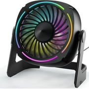 VOCOO Small USB Desk Fans - 5.3 Inch Portable Table Fans with 3 Levels Air Flow, 8 Color LED Lights, 360  Rotation, Quiet Mini Personal Fan for Home Office Desktop