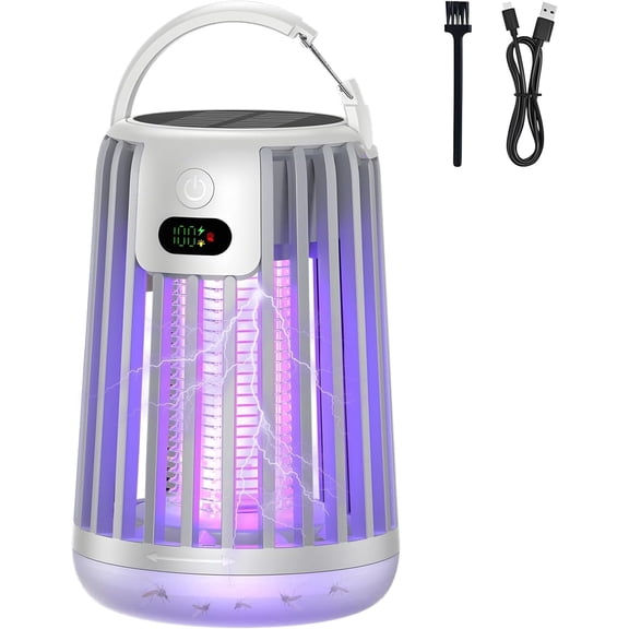 VOCOO Solar Bug Zapper Outdoor Indoor, 2 in 1 Mosquito Zapper & Camping Lantern with Dual Charging, Smart Display, Portable Fly Zapper for Home, Patio, Garden & Camping,White