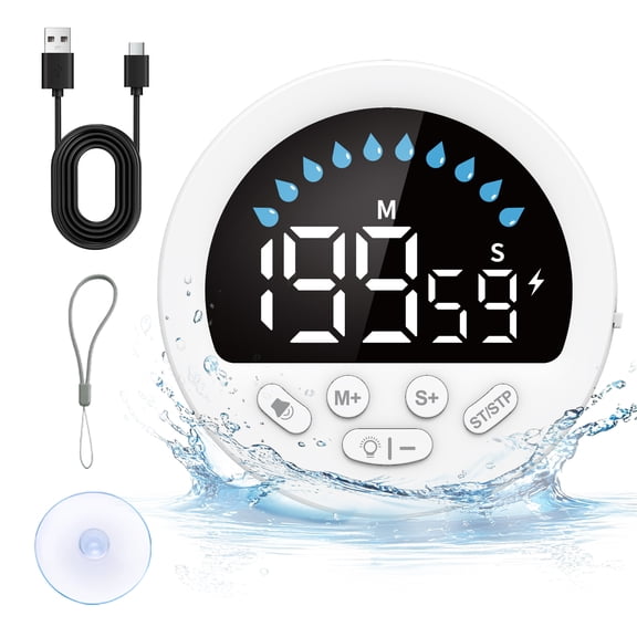 VOCOO Visual Water Droplet Timer 0-199min 59sec Waterproof Countdown/Count-up Timer for Kitchen Bathroom