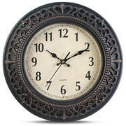 VOCOO 10-Inch Vintage Quartz Wall Clock, Silent Non-Ticking Battery Operated Decorative Retro Analog Clocks Home, Kitchen, Office - Black