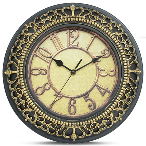 VOCOO 10-Inch Gold Silent Quartz Wall Clock, Battery Operated, Non-Ticking, Vintage Design for Living Room, Office