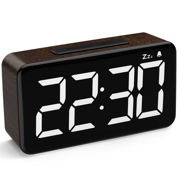 VOCOO Wooden Digital Alarm clocks Wooden Digital Alarm Clock, LED Alarm Clock With Large Display Desk Clocks For Office Bedside Clock