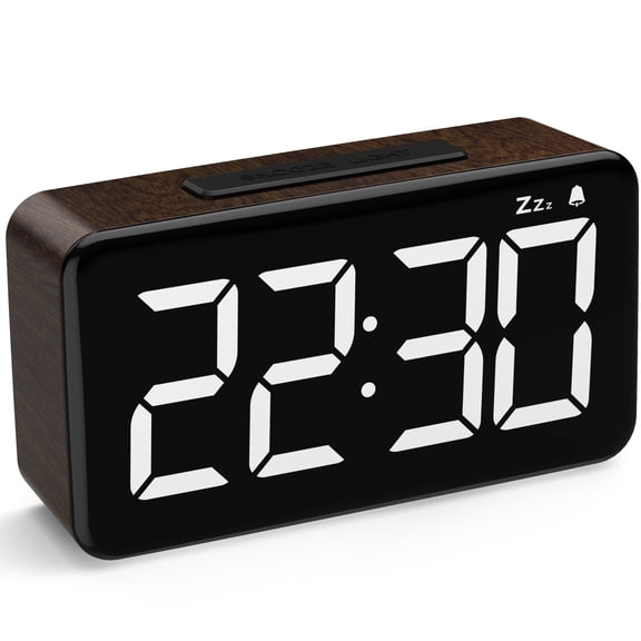 VOCOO Wooden Digital Alarm clocks Wooden Digital Alarm Clock, LED Alarm Clock With Large Display Desk Clocks For Office Bedside Clock